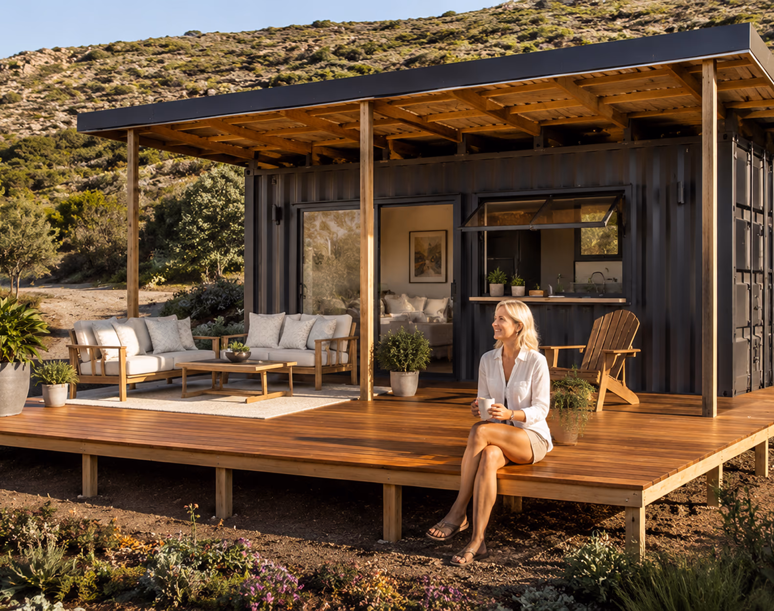 Styled render of a Container Home SA home with a covered deck